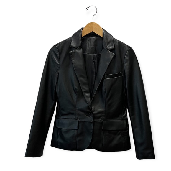 LaMarque Elza Notched Collar Black Leather Blazer Jacket - Picture 3 of 15